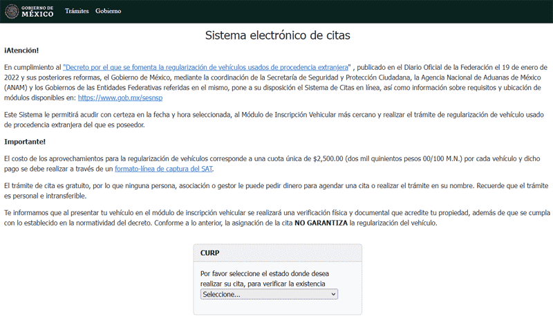 Ingresar en la web oficial del Secretariado Ejecutivo del Sistema Nacional de Seguridad Pública para hacer una cita decreto