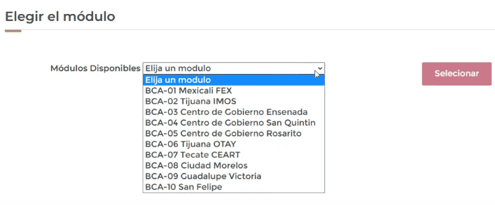 Seleccionar Módulo de Inscripción Vehicular